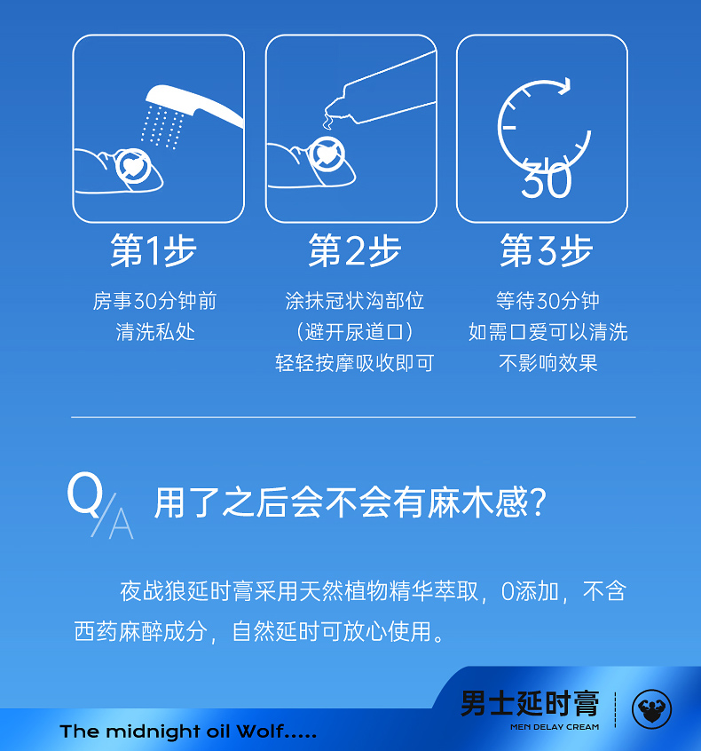 趣爱阁-延时膏成人用品批发供应: 初辰夜战狼外用延时膏