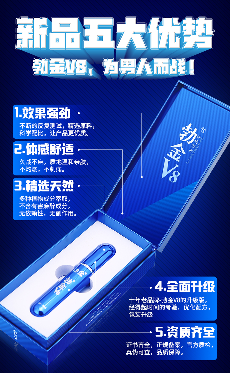 趣爱阁-两性用品商城延时喷剂：勃金抑菌喷剂(蓝色V8礼盒版8ml)延时喷剂